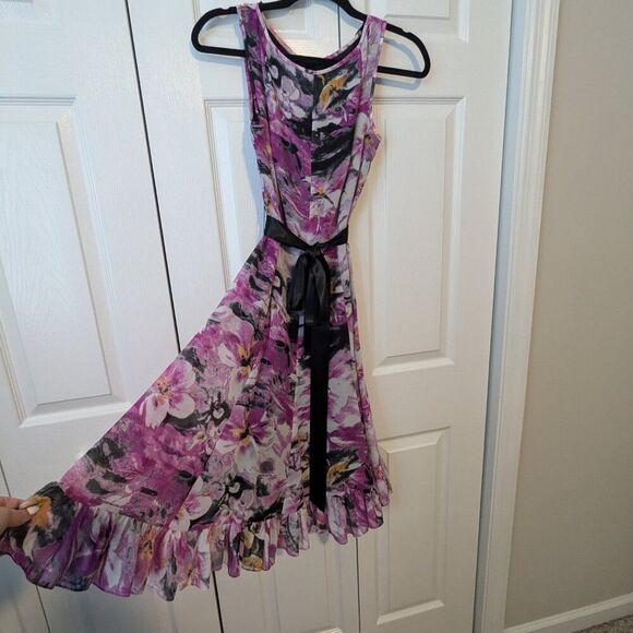 Adrianna Papell Pink and Black Floral Midi Dress - Picture 3 of 9